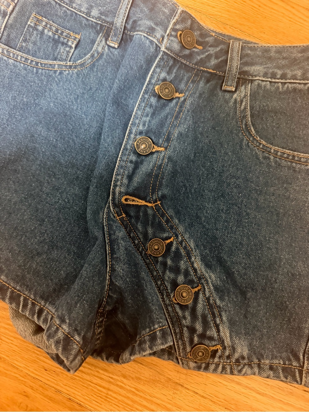Commense Dark Blue Denim Jean Shorts with Button Front